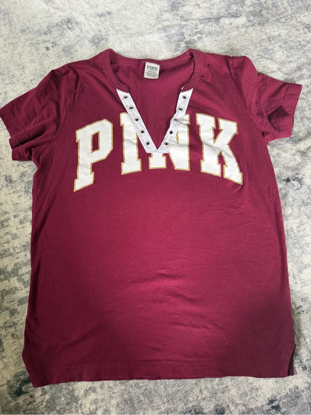 PINK Victoria's Secret Girls' Maroon Logo Tee with V-Button Detail